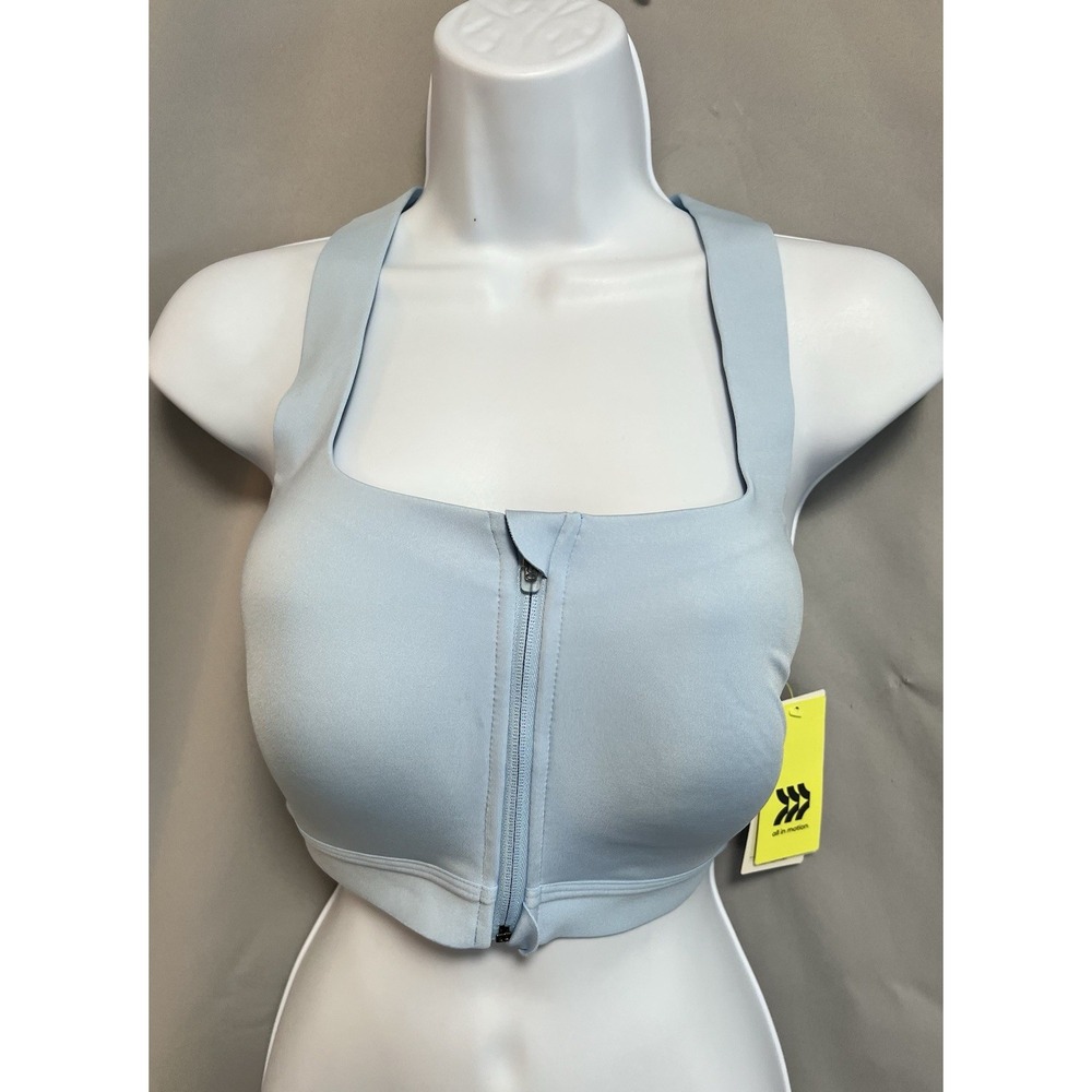 All in Motion sz 34D Light Blue Sculpt High Support Zip Sports Bra Women's NWT